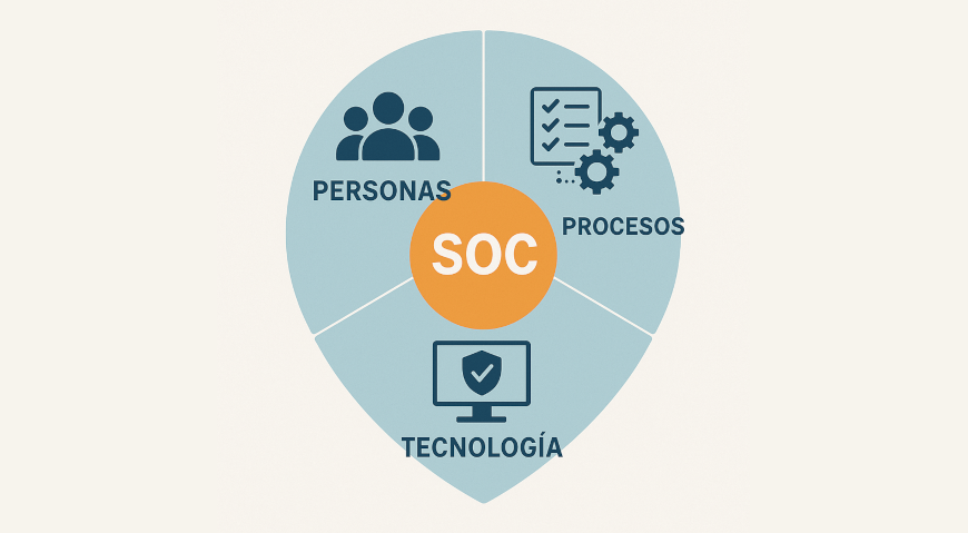 Diagrama de los componentes de un SOC: Personas, Procesos y Tecnología